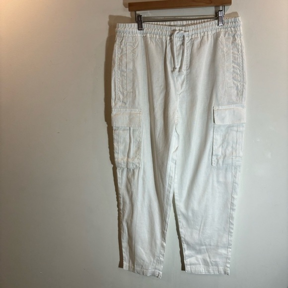 ZARA Sz  M Linen Cotton Blend Cargo Style Multiple Pockets Trousers Pants - Picture 2 of 10